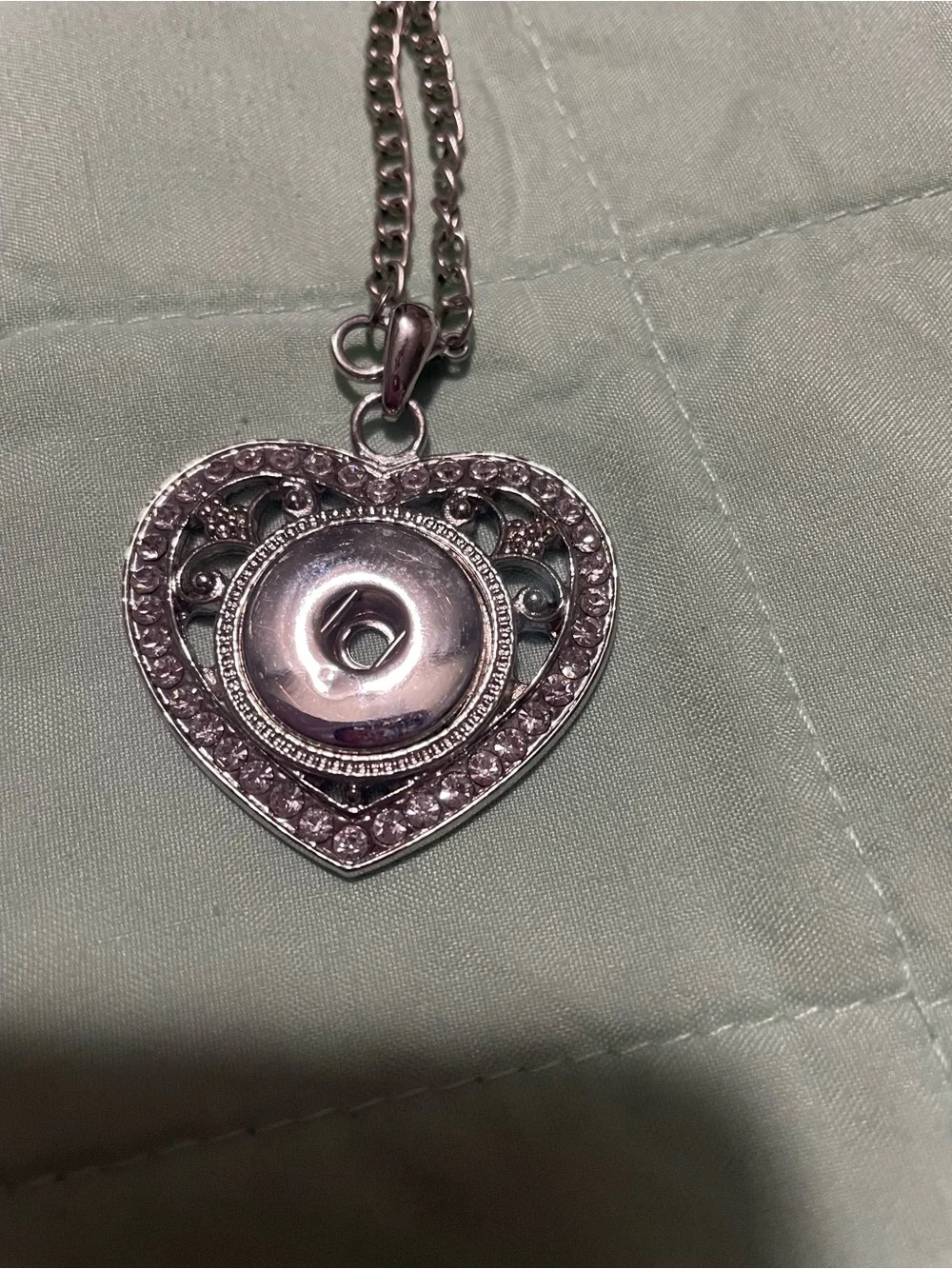 Heart-Shaped Silver Snap Charm Necklace - Women's Jewelry